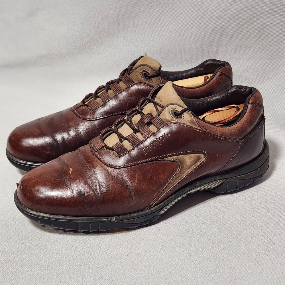 FootJoy Contour Series 54296 Mens Golf Shoes Brown Leather Spiked Size 10.5 M